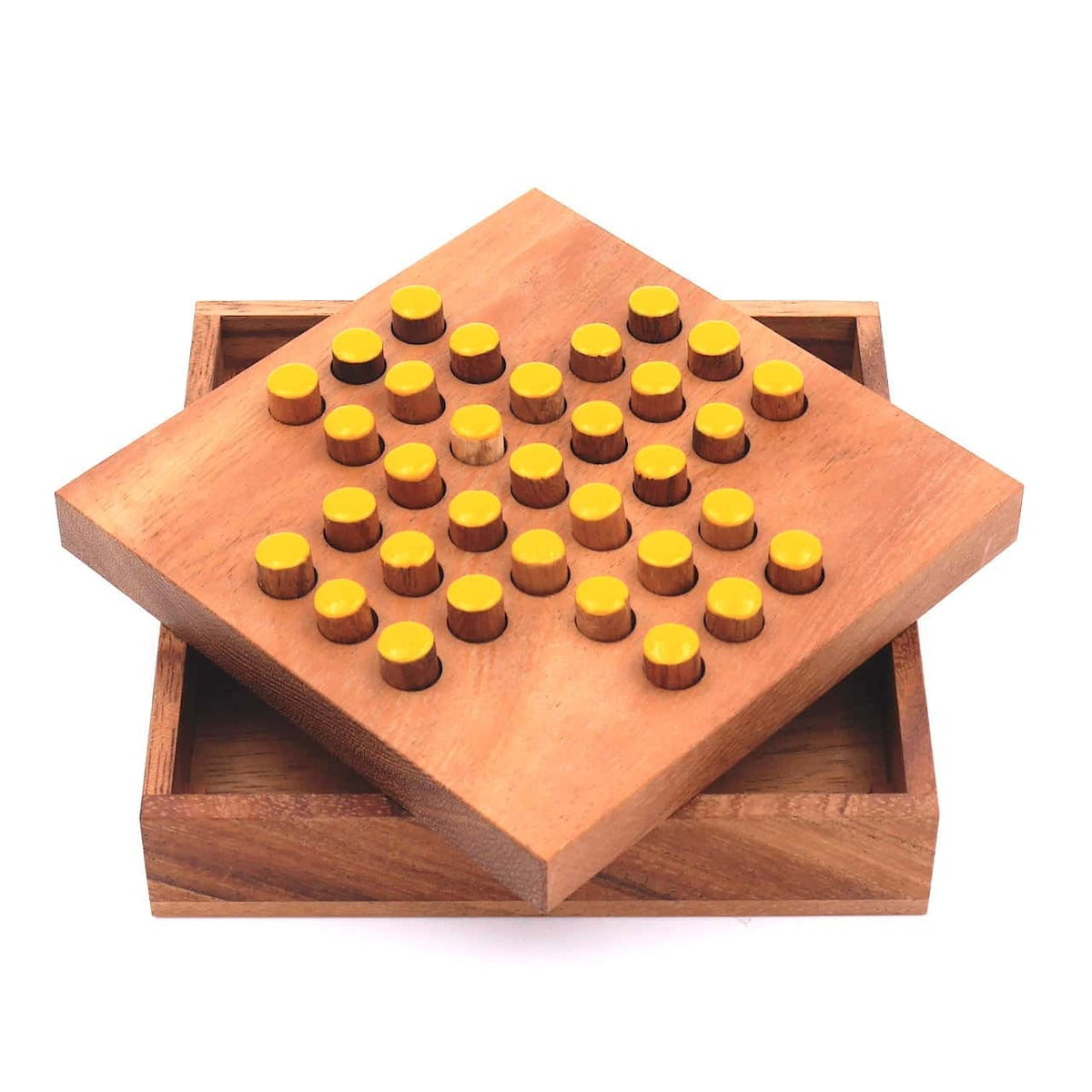 Solitaire Brettspiel Aus Shesham-Holz – Mit 32 Opalorangen Murmeln, 22 Cm Durchmesser