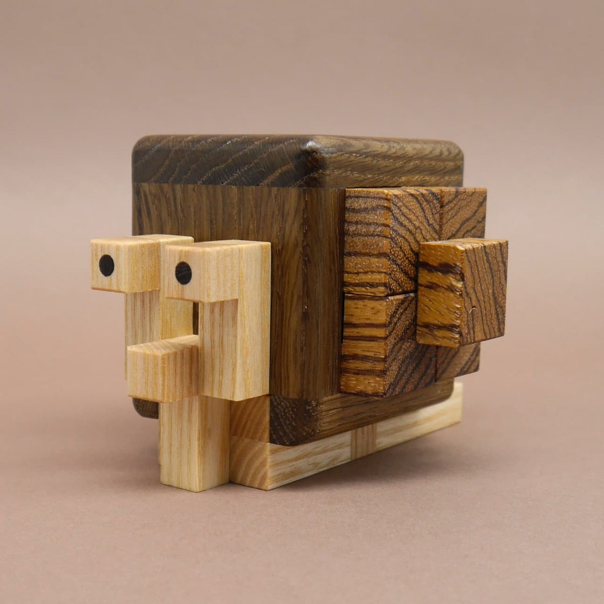 Edles Schnecken‑IQ‑Puzzle aus massivem Holz, perfekt als kreative Geschenkidee, frontal fotografiert.