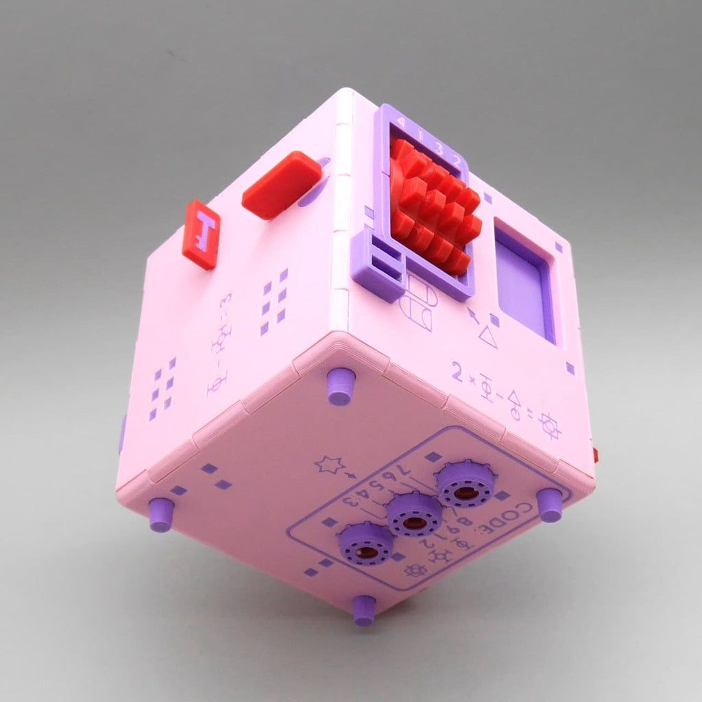 Interaktive Logikspiel-Box mit Drehscheibe und Schiebeelementen, ideal für Puzzle-Fans und Gehirntraining.