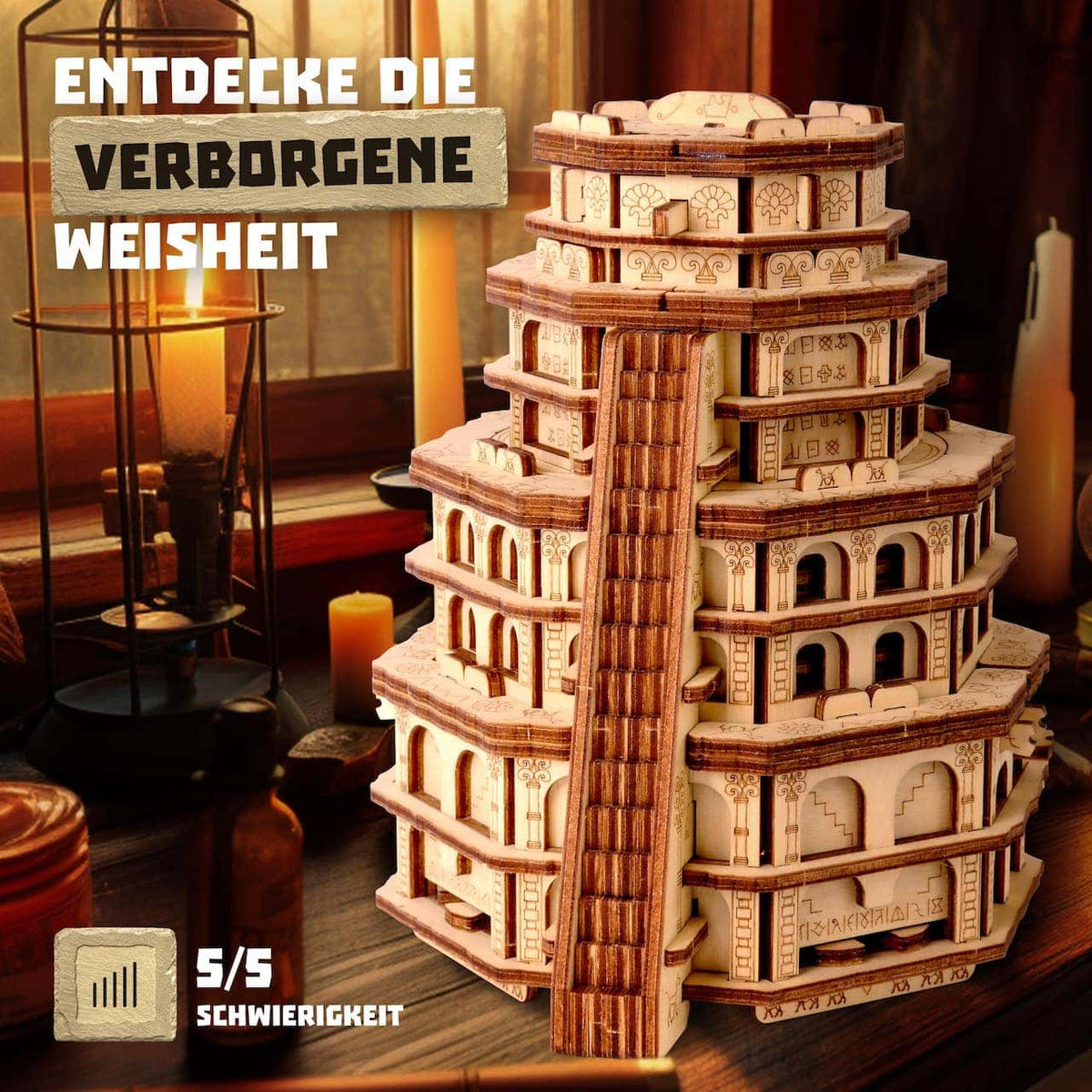Quest Tower - herausfordernde Puzzlebox mit Geheimfach