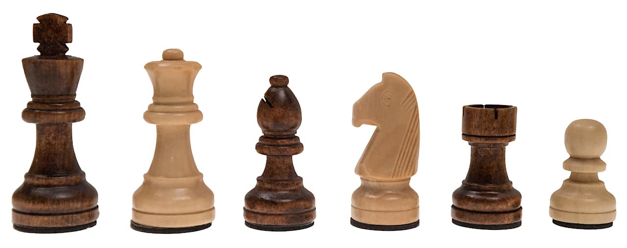Schachfiguren "Otto" (KH 78), Staunton Design, Erle natur und braun gebeizt, gewichtet, Gummisockel, im Baumwollbeutel