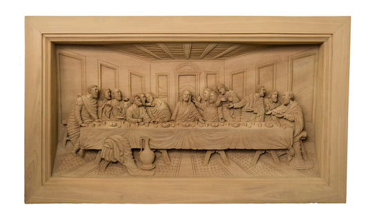 Abendmahl von Leonardo da Vinci als  handgeschnitztes Holzbild aus Teakholz