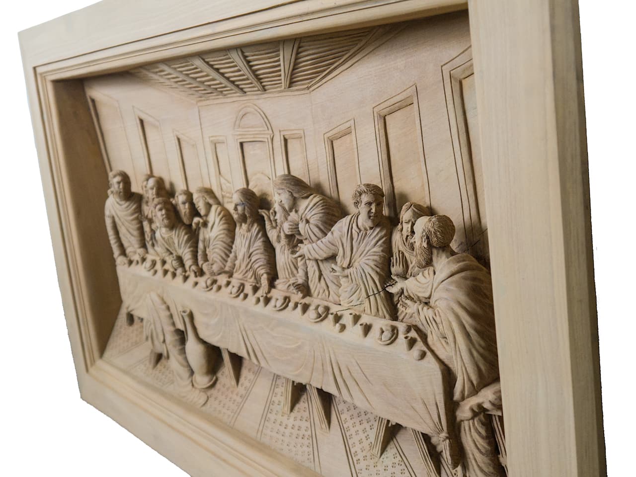 Abendmahl von Leonardo da Vinci als  handgeschnitztes Holzbild aus Teakholz